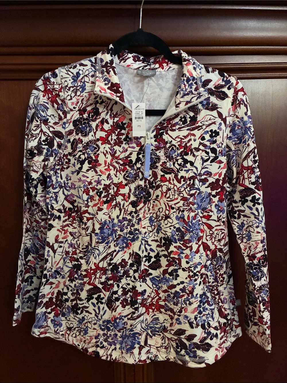 Talbots Floral Quarter-Zip Long Sleeve Top - White Multi